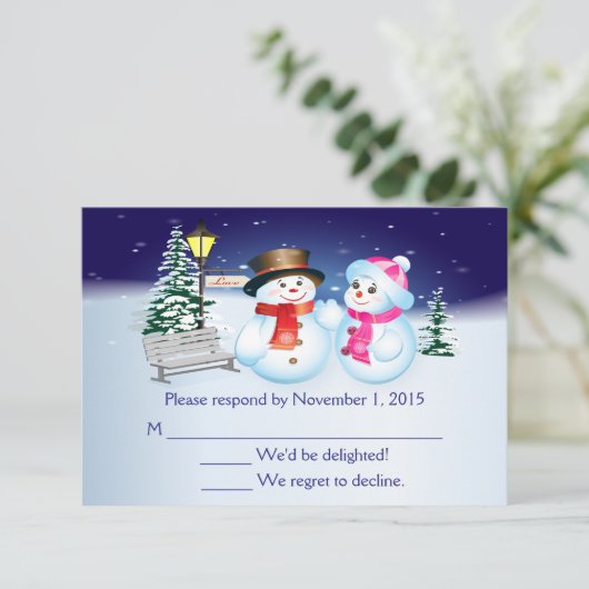 Blauw en wit Sneeuw bruiloft RSVP Kaart (Staand voorkant)