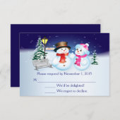 Blauw en wit Sneeuw bruiloft RSVP Kaart (Voorkant / Achterkant)