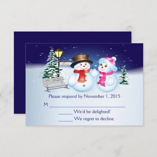 Blauw en wit Sneeuw bruiloft RSVP Kaart (Voorkant / Achterkant)