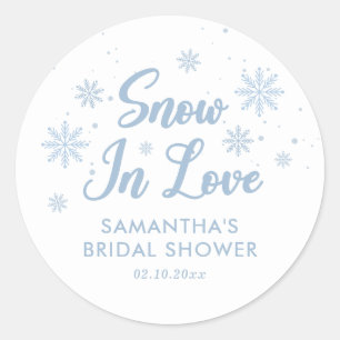 Blauw en Wit Sneeuw in love Winter Bruiloftsborrel Ronde Sticker