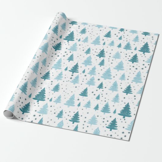 Blauw en wit Sneeuw Kerstmis Cadeaupapier (Uitgerold)