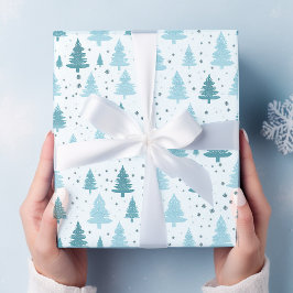 Blauw en wit Sneeuw Kerstmis Cadeaupapier