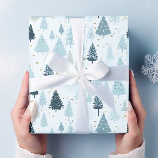 Blauw en wit Sneeuw Kerstmis Cadeaupapier