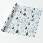 Blauw en wit Sneeuw Kerstmis Cadeaupapier (Uitgerold)