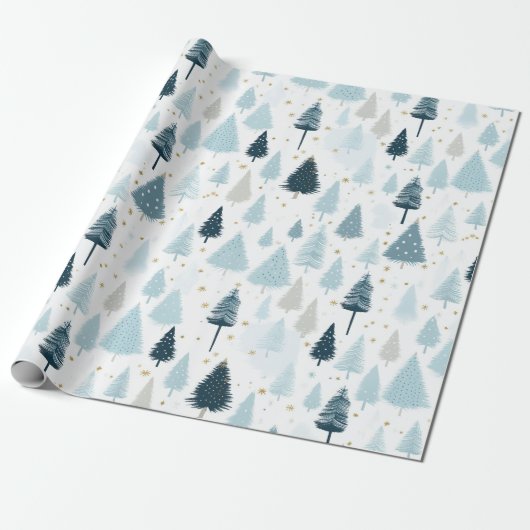 Blauw en wit Sneeuw Kerstmis Cadeaupapier (Uitgerold)