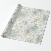 Blauw en wit Sneeuw Kerstmis Cadeaupapier (Uitgerold)