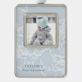 Blauw en wit Sneeuwtakken Foto Verzilverd Omlijst Ornament