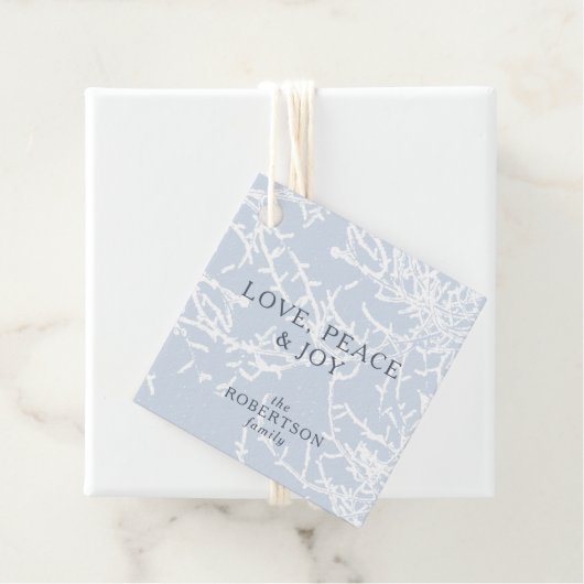 Blauw en wit Sneeuwtakken Vakantie Bedankjes Labels (In situ)