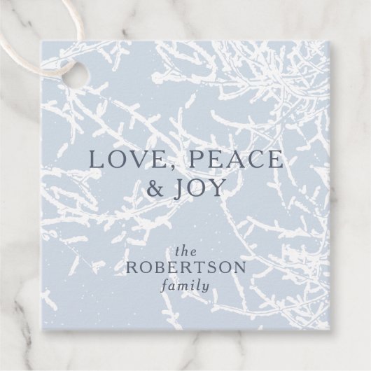 Blauw en wit Sneeuwtakken Vakantie Bedankjes Labels (Voorkant)