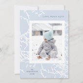 Blauw en Wit Sneeuwtakken Vakantie Fotokaart Feestdagenkaart (Voorkant)