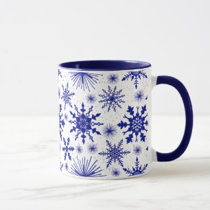 Blauw en wit sneeuwvliespatroon kerst mok