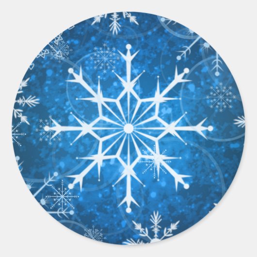 Blauw en wit Sneeuwvlokken Huwelijksenvelop Afdich Ronde Sticker (Voorkant)