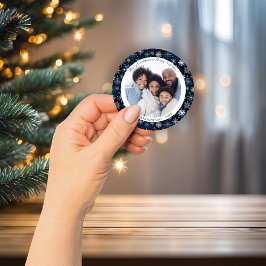 Blauw en Wit Sneeuwvlokken Kerstmis Foto Ronde Sticker