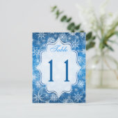 Blauw en Wit Sneeuwvlokken Tafelnummer Kaart (Staand voorkant)