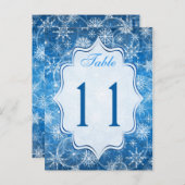 Blauw en Wit Sneeuwvlokken Tafelnummer Kaart (Voorkant / Achterkant)