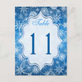 Blauw en Wit Sneeuwvlokken Tafelnummer Kaart (Voorkant)