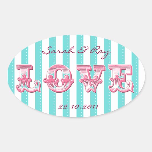 Blauw en wit Snoep streep liefde sticker (Voorkant)