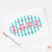 Blauw en wit Snoep streep liefde sticker (Envelop)