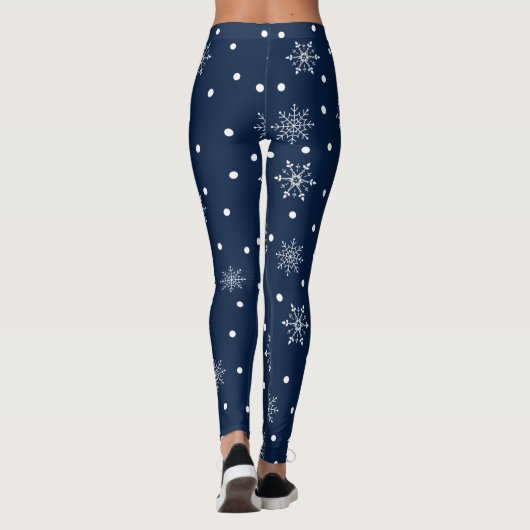 Blauw en wit Snowflake Patroon Leggings (Achterkant)