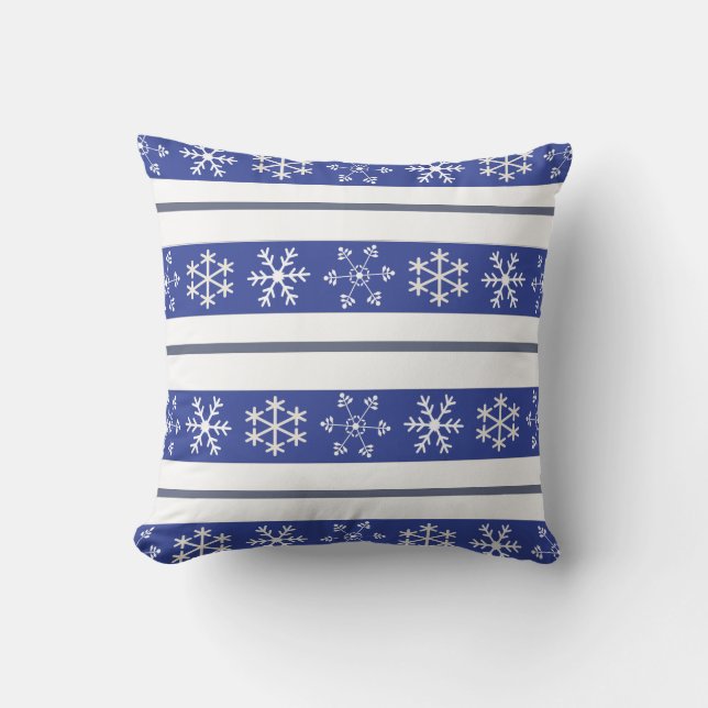 Blauw en wit Snowflake Pillow #HolidayZ Kussen (Voorkant)