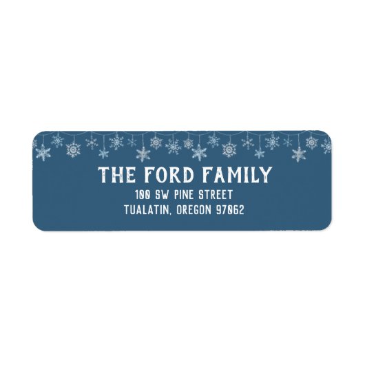 Blauw en Wit Snowflake Retour Adreslabels Etiket (Voorkant)