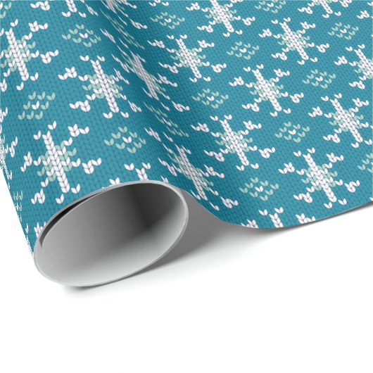 Blauw en wit snowflake Sweater Stitch Kerstmis Cadeaupapier (Rol Hoek)