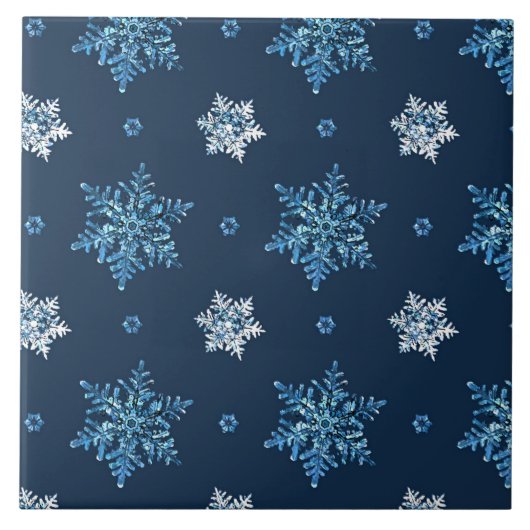 Blauw en wit Snowflakes Patroon Tegeltje (Voorkant)