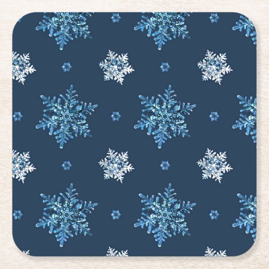 Blauw en wit Snowflakes Square Paper Onderzetter (Voorkant)