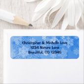 blauw en wit Snowflakes Winteradres Etiket (Insitu)