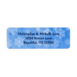blauw en wit Snowflakes Winteradres Etiket