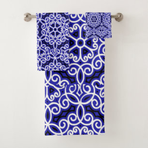 Blauw en wit Spaans Tegel Patroon Bad Handdoek