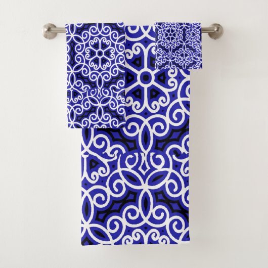 Blauw en wit Spaans Tegel Patroon Bad Handdoek (Insitu)