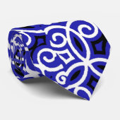 Blauw en wit Spaans Tegel Patroon Stropdas (Opgerold)