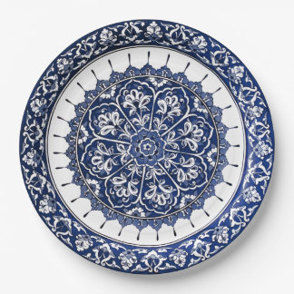 Blauw en wit Spaanse keramische stijl Papieren Bordje