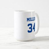 Blauw en wit Sport Jersey Naam Nummer Custom Koffiemok (Voorkant rechts)