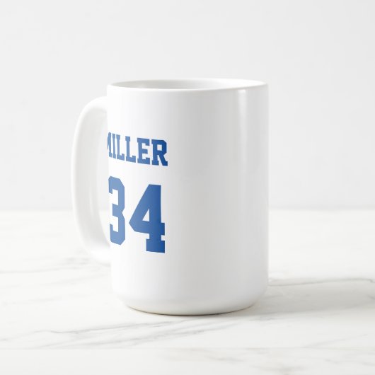 Blauw en wit Sport Jersey Naam Nummer Custom Koffiemok (Voorkant links)