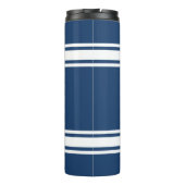 Blauw en Wit Sport Jersey Strepen Naam Custom Thermosbeker (Achterkant)