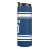 Blauw en Wit Sport Jersey Strepen Naam Custom Thermosbeker (Geroteerd rechts)