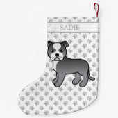 Blauw en wit Staffie Cute Cartoon Dog & Name Kleine Kerstsok (Achterkant)