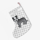 Blauw en wit Staffie Cute Cartoon Dog & Name Kleine Kerstsok (Achterkant (Hangend))