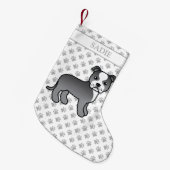 Blauw en wit Staffie Cute Cartoon Dog & Name Kleine Kerstsok (Voorkant (Hangend))
