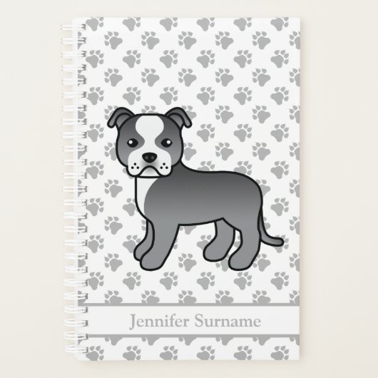 Blauw en wit Staffie Cute Cartoon Dog & Text Planner (Voorkant)