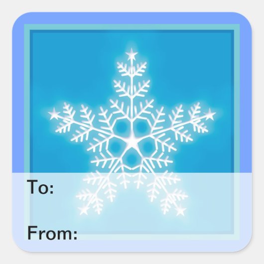 Blauw en wit Star Sneeuwvlok Gift Label (Voorkant)