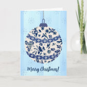 Blauw en Wit Stijl Flow Blue Christmas Kaart (Voorkant)