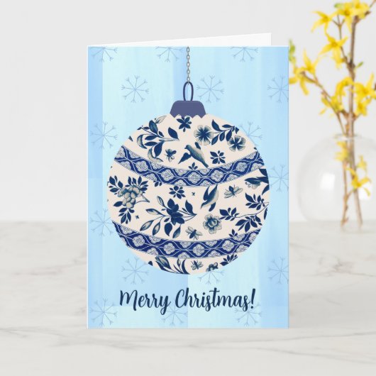 Blauw en Wit  Stijl Flow Blue Christmas Kaart (Gele Bloem)