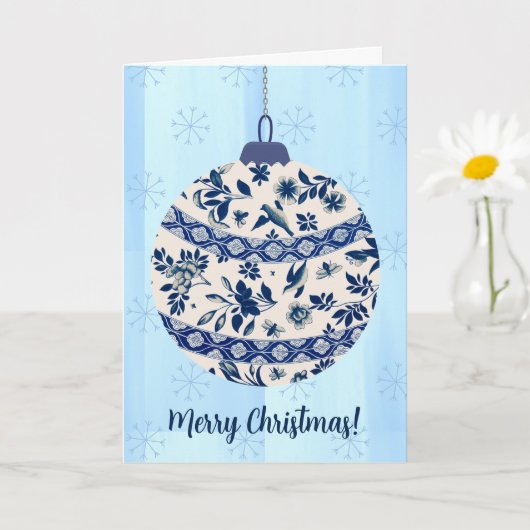 Blauw en Wit Stijl Flow Blue Christmas Kaart (Kleine Plant)