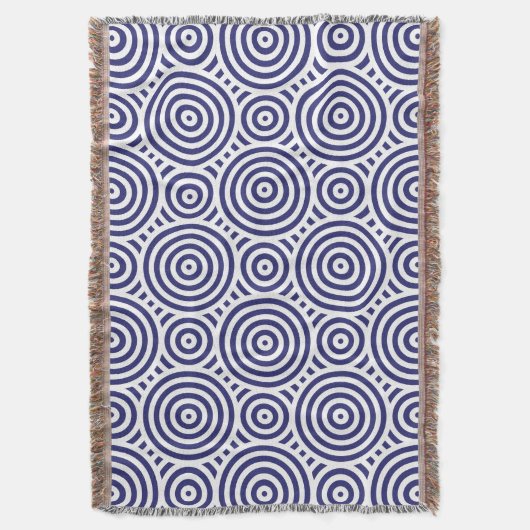 Blauw en wit stijlvol Geometrisch cirkelpatroon Deken (Voorkant Verticaal)