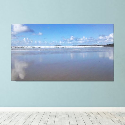 Blauw en wit strand canvas afdruk (Insitu (Houten vloer))