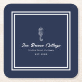 Blauw en wit strand zeepaardje kartonnen onderzetters (Voorkant)