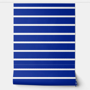 Blauw en wit strepenontwerp behang